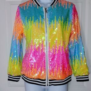 Vibrant Sequin Rainbow Bomber Jacket Worn Once